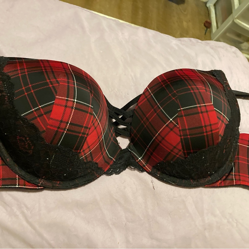 Torrid Plaid Red Lace Trim Push up Bra